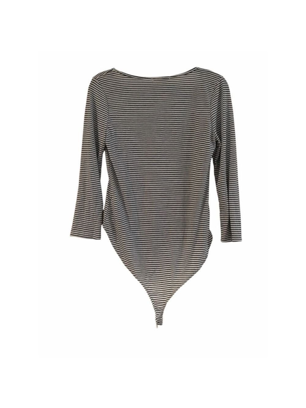 Color Story Black & White Striped Long Sleeve Bodysuit - Size Large - NWT - Picture 2 of 5